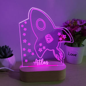 Rocket Luz de noche personalizada Luz de noche para niños Lámpara de letrero con nombre de bebé Regalo de habitación de guardería Lámpara de acrílico 3D - Product Image 3