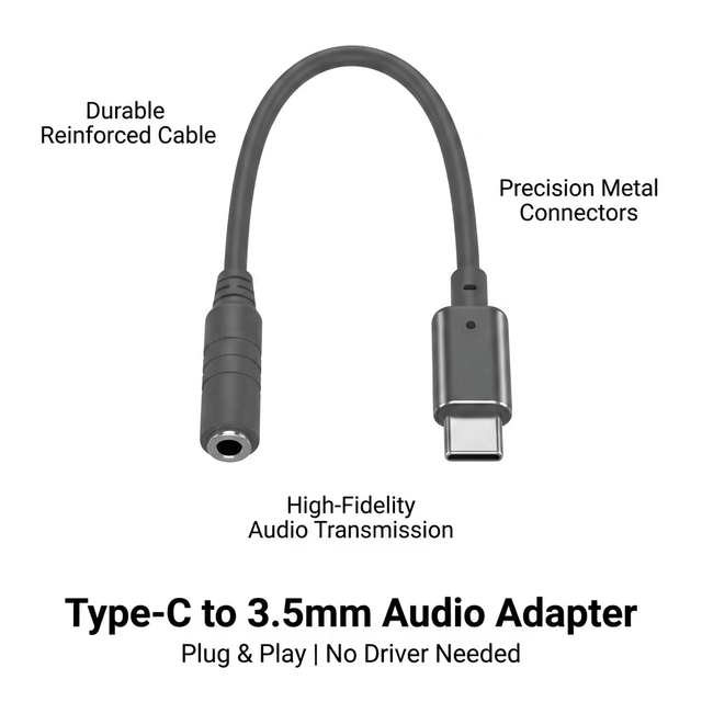 Factory Direct Sale Mini Headphone USB C 3.5mm Audio Adapter Black Short Data Cable for Laptop Mobile Phone Support OEM Custom