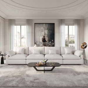 Canapé modulaire sectionnel VOXHOME USA en stock, livraison directe, tissu mélange lin et chenille, style nordique, blanc nuage, pour salon - Product Image 2
