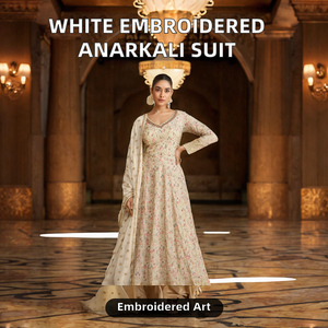 Traje Anarkali de Georgette Blanco con Bordado de Lentejuelas, para Fiestas Indias y Pakistaníes, Largo hasta el Suelo - Product Image 2