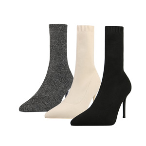 Nouvelles bottes de cheville pour femme en tissu extensible tricoté, style chaussette, 7CM/9CM, bottes western pour femme - Product Image 1