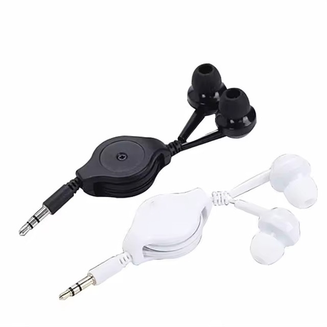 3.5mm Portable Retractable Cable In-Ear Earphone Easy to Carry Headset Extendable Wire Earphone Straight Insert for MP3 Phone