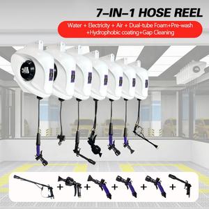 Système complet de dévidoir de tuyau de <span class=keywords><strong>garage</strong></span> 7-en-1 : Eau, Électricité, Air, <span class=keywords><strong>Mousse</strong></span>, Pré-lavage, Revêtement hydrophobe, Nettoyage des interstices - Product Image 1