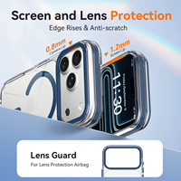 Coque de téléphone magnétique haute transparence pour iPhone 17 18 Pro avec cadre d'objectif en métal bleu, touches métalliques personnalisées, protection antichoc transparente