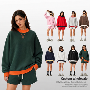 <span class=keywords><strong>Sweat</strong></span>-shirt décontracté pour <span class=keywords><strong>femme</strong></span>, style rétro américain, col roulé, anti-boulochage, en polyester/coton, avec coutures en X et blocs de couleur - Product Image 1