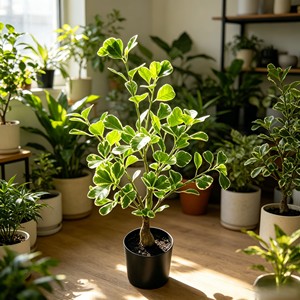 Planta de hojas anchas de caucho con acabado brillante de lujo, con hojas ovaladas gruesas para esquina de oficina, pasillo de hotel, sala de estar, estilo moderno minimalista. - Product Image 3