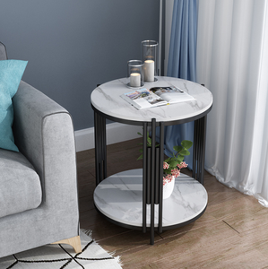 Mesa de centro redonda de mármol nórdico, mesa redonda doble dorada para negocios, oficina, hotel - Product Image 3