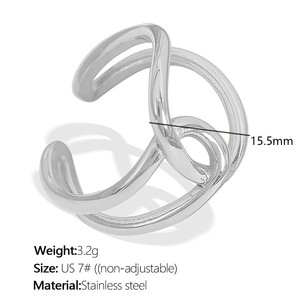 Anillo de Acero Inoxidable de Lujo para Mujer, Diseño Geométrico Irregular Único, Banda Abierta de Titanio, Joyería Minimalista de Alta Gama - Product Image 5