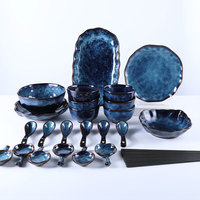 10/20/29PCS De Luxe Bleu Ensembles De Vaisselle Restaurant Accueil Utilisé Porcelaine Dîner Ensembles Plaques Et Bols Plat Cuillère Baguettes Tablew