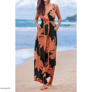 Robes décontractées noires à fleurs, col en V, dos nu, style licou, coupe ajustée, personnalisables en gros, OEM, haute qualité - Product Image 1