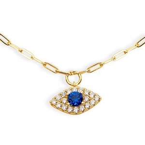 Collier pendentif Gemnel en laiton plaqué or 18 carats et rhodium, avec zircone cubique et saphir bleu porte-bonheur, motif œil protecteur, pour femme - Product Image 1