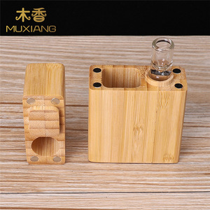 Muxiang Bamboo Cigarette Case Rectangular Portable Wood Dugout With Glass Tube - Product Image 2