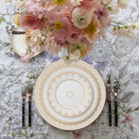 Ensembles d'assiettes de luxe vaisselle fleurs assiettes et tasses ensemble pas cher en céramique porcelaine or chargeurs tasse soucoupe service à thé