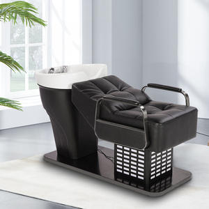 Lit de lavage de cheveux semi-inclinable transfrontalier avec lavabo en céramique noire, conçu pour le lavage des cheveux - Product Image 1