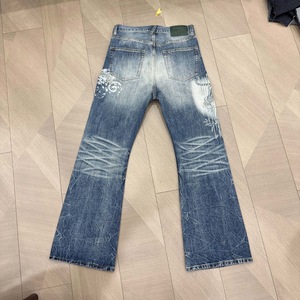 Jeans en denim délavé vintage ODM/OEM personnalisés pour hommes, coupe bootcut, baggy, effet délavé au laser, coupe droite ample, pour toutes les saisons - Product Image 2