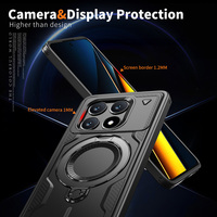Pour Xiaomi Poco X6 Pro, coque de téléphone 2 en 1 en PC et TPU robuste avec anneau rotatif à 360 degrés, support magnétique en métal, compatible avec Redmi 13, 13C, 14, 14C