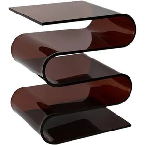 Portariviste in acrilico elegante a forma di S tavolino da caffè decorativo curvo caldo tavolino laterale marrone colore personalizzabile - Product Image 4