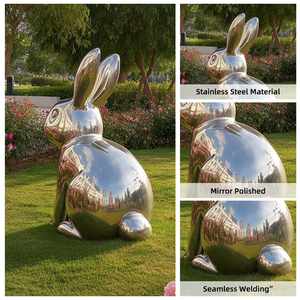 Sculpture de lapin en acier inoxydable poli sur mesure, art moderne pour les parcs publics extérieurs - Product Image 4
