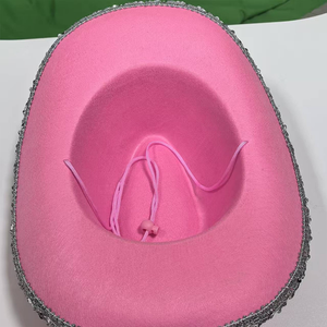 Sombrero vaquero rosa con ribete plateado, ala ancha, estilo fiesta para mujer, primavera-verano, transpirable, protección solar - Product Image 2