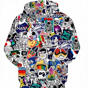 Colorful Space Adventure Astronaut Graphic Printed <b>Pullover</b> Hooded Sweatshirt with Rockets Planets and Cosmic Artwork - Product Image 1