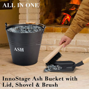 ถังขี้เถ้าพร้อมฝาปิด พลั่วและไม้กวาด ถังถ่านสำหรับเตาผิง ชุดเครื่องมือสำหรับเตาผิง เตาเผาไม้ ถังใส่ฟืน - Product Image 6