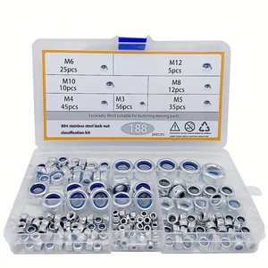 Tuercas de Seguridad de Acero Inoxidable 304, M3 M5 M8 M10 M12, con Inserto de Nylon, Kit de Clasificación de 188 Piezas - Product Image 1