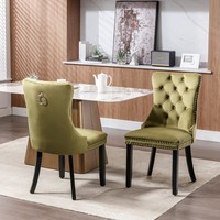 Ensemble de 2 chaises de salle à manger capitonnées en velours vert olive avec cadre en bois massif et garniture cloutée, style moderne classique