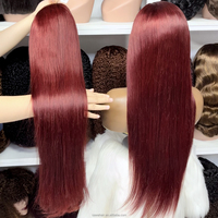 Perruque en dentelle transparente 4x4, cheveux humains vierges Remy birmans, lisses et soyeux, nœuds blanchis, 10"-40", couleur ombrée vin T1B/99J