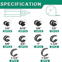 Kit d'assortiment de 110 colliers de serrage pour câbles, revêtement en caoutchouc, 1/4"-1-3/4" 10 tailles, acier inoxydable 304, anti-vibration, résistant à la rouille