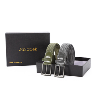 <span class=keywords><strong>Ceinture</strong></span> élastique à bout ajustable en cuir tressé <span class=keywords><strong>extensible</strong></span> noire pour hommes, avec logo personnalisé - Product Image 1