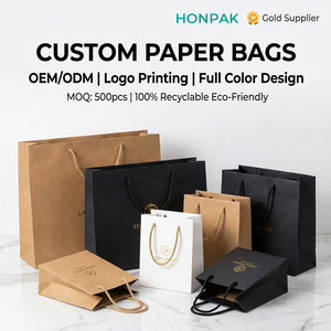 Sacs en papier de luxe personnalisés avec logo, kraft noir et blanc, sacs cadeaux boutique, sacs shopping OEM, poignée en corde, recyclables HONPAK - Product Image 1