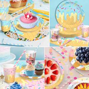 Assiettes en papier CMYK 7 pouces OEM Joyeux Anniversaire, Décorations de fête jetables style moderne, Design rond pour crème glacée, Vente directe usine - Product Image 4