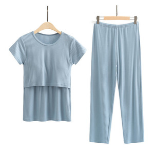 T-<span class=keywords><strong>Shirt</strong></span> à manches courtes et pantalon Long, ensemble de maternité, vêtements de maison décontractés pour femmes enceintes d'été, vêtements d'allaitement, vente en gros - Product Image 4
