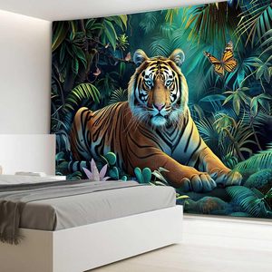 Nuevo estilo naturaleza bosque tapiz Tigre Animal selva pared colgante árboles paisaje tela dormitorio sala de estar 60x40 - Product Image 3