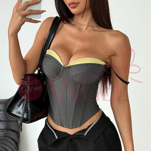 KISS ME ANGEL Femmes Sexy Fishbone Deep V Neck Corset Tops Rembourré Bustier Évider Camisole Street Date Night Club Rave Party - Product Image 2