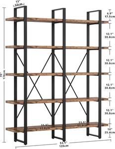 Industrial Double Wide 5 Tier Bookshelf Wood <b>Metal</b> Frame Large Open Display <b>Shelf</b> Bookcase for Home Office Living Room - Product Image 4
