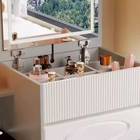 Coiffeuse extensible à rabat français, meuble de maquillage multi-tiroirs, console de rangement pour chambre à coucher