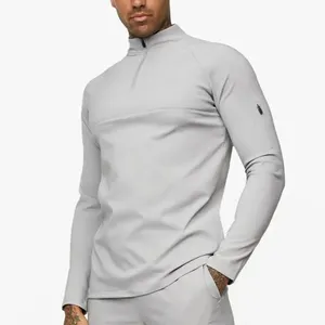 Personnalisé vêtements de sport d'entraînement en plein air coupe ajustée 1/4 quart de haut à fermeture éclair à manches longues Jogging haut de survêtement hommes chemise de gymnastique de compression