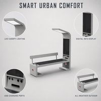 Banc intelligent en acier inoxydable à énergie solaire avec écran publicitaire numérique LED, recharge de téléphone USB/Type-C et musique Bluetooth