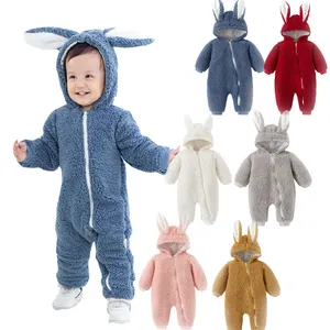 2022 Herfst Winter Baby Onesie Warm Verdikte Schattige Konijn Hooded Jumpsuit Baby Kleding Met Rits Puffy Pluizige Baby Jumpsuits