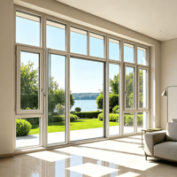 Sécurité domestique, maison résistante aux ouragans, fenêtres et portes en PVC à double vitrage, cadre en PVC, verre plastique, fenêtre coulissante