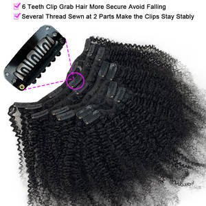Extension per Capelli Umani Afro Kinky Curly 4A 4B all'Ingrosso, Clip-in Brasiliani Afro 7 Pezzi per <span class=keywords><strong>Set</strong></span> - Product Image 3