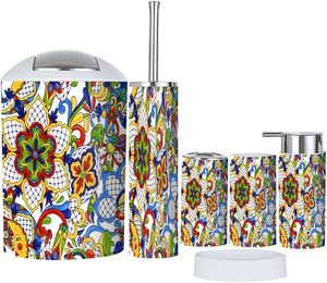 Juego de accesorios de baño, 6 piezas, objetos decorativos tradicionales mexicanos, <span class=keywords><strong>Talavera</strong></span> para encimera, decoración Bohemia - Product Image 1