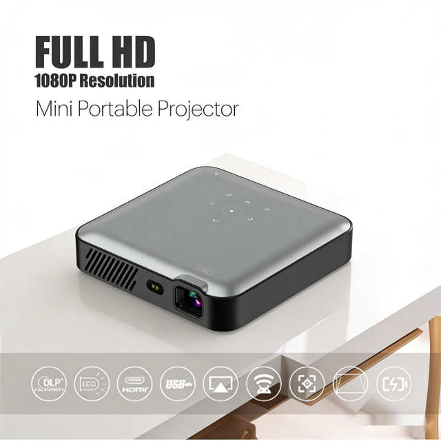 Mini Smart Projector YHS360 Android 9.0 LED 1080P Resolution 100 Lumens Built-in Battery Internet Ready Home Office Business