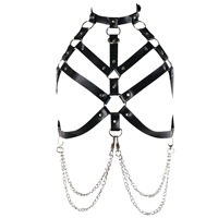 Harnais en cuir PU noir pour femme, style punk, avec chaînes de poitrine, soutien-gorge cage réglable à lanières, résistant à l'eau, pour festivals et clubs