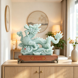 Estatua de Dragón de Jade Verde, Adorno de Dragón de la Suerte de Feng Shui Chino, Decoración para Sala de Estar, Oficina, Escritorio, Regalo de Inauguración de Casa, Regalo de Apertura de Negocios - Product Image 4
