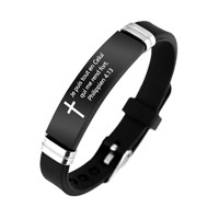 Bracelet biblique personnalisé en usine Bracelet en silicone Conception gratuite Logo laser Bracelets en acier inoxydable