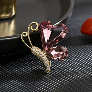 Heart Cut Crystal Butterfly Brooch <b>Gold</b> Plated Women's Fashion Accessory Gift - Product Image 2