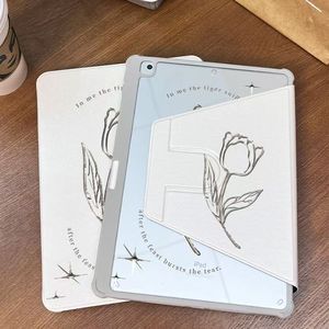 Suporte Giratório Tulipa com Desenho de Linhas para iPad Pro 11/13 polegadas, Capas Protetoras com Air 8/7/6 e Compartimento para Caneta, Design Simples - Product Image 4