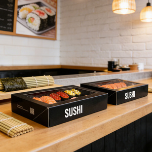 Emballages de luxe imprimés pour la livraison de repas à emporter, contenants en papier personnalisés de qualité alimentaire pour sushis à emporter - Product Image 1